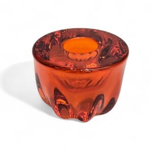 Vintage 1960's Viking Glass Orange Candle Holder Persimmon 2"